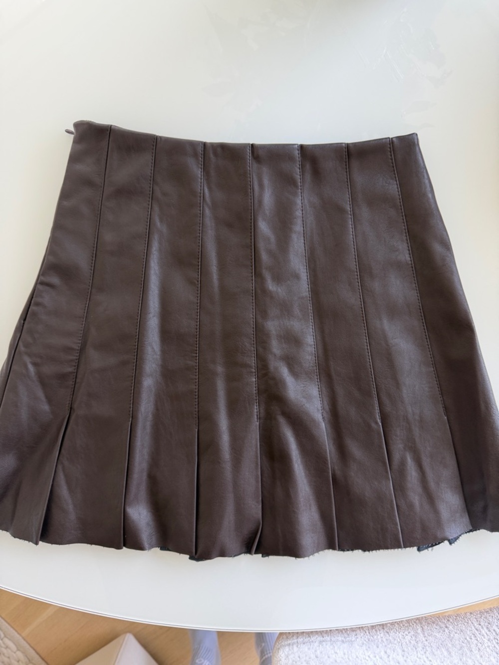 Endless Rose Dark Brown Pleated Faux Leather Mini Skirt